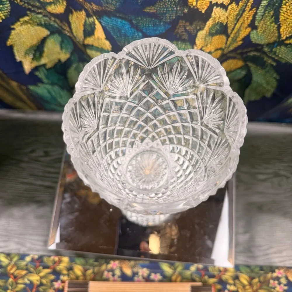 Imperial Slovakia‎ Clara Collection Crystal Vase Cut Glass Scalloped 8 Inch